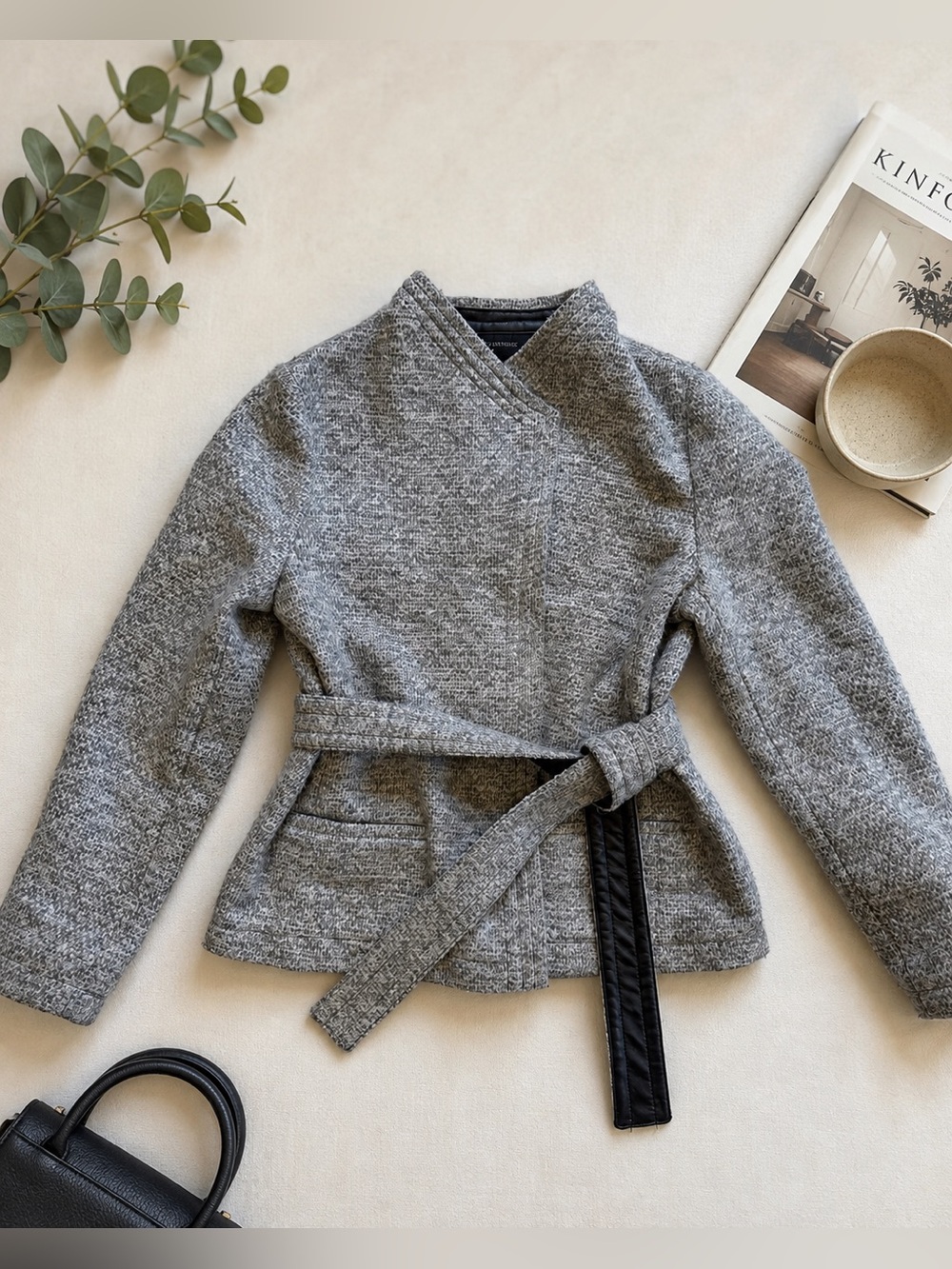 Banana Republic Gray Wrap Belted Jacket